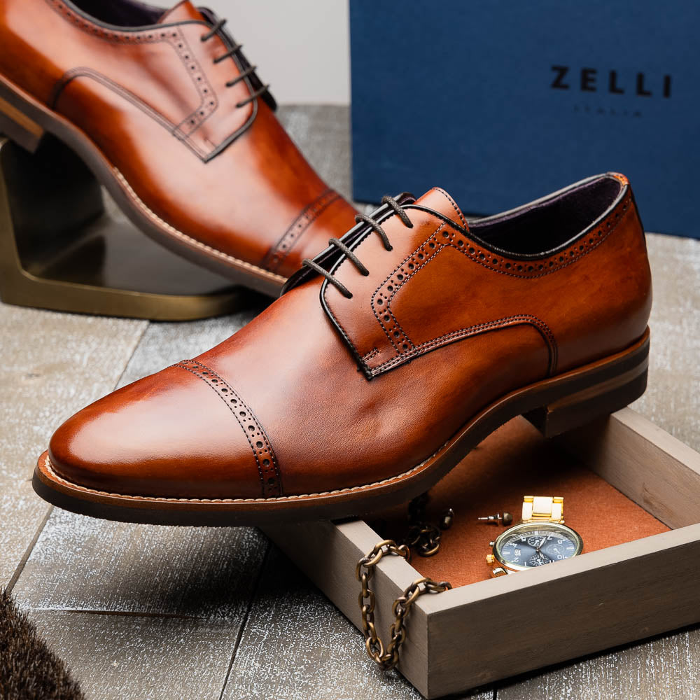 Giovanni Italian Calfskin Lace-Up Shoe | Cognac