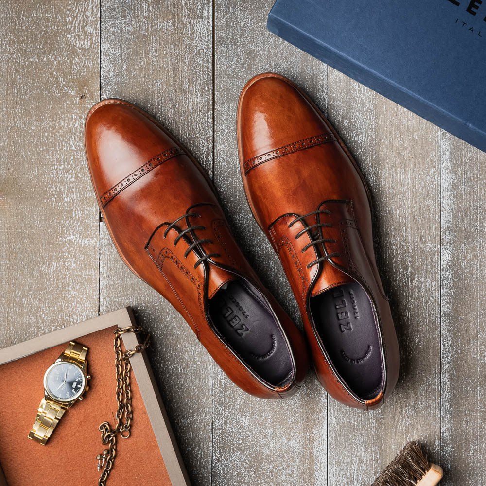 Giovanni Italian Calfskin Lace-Up Shoe | Cognac