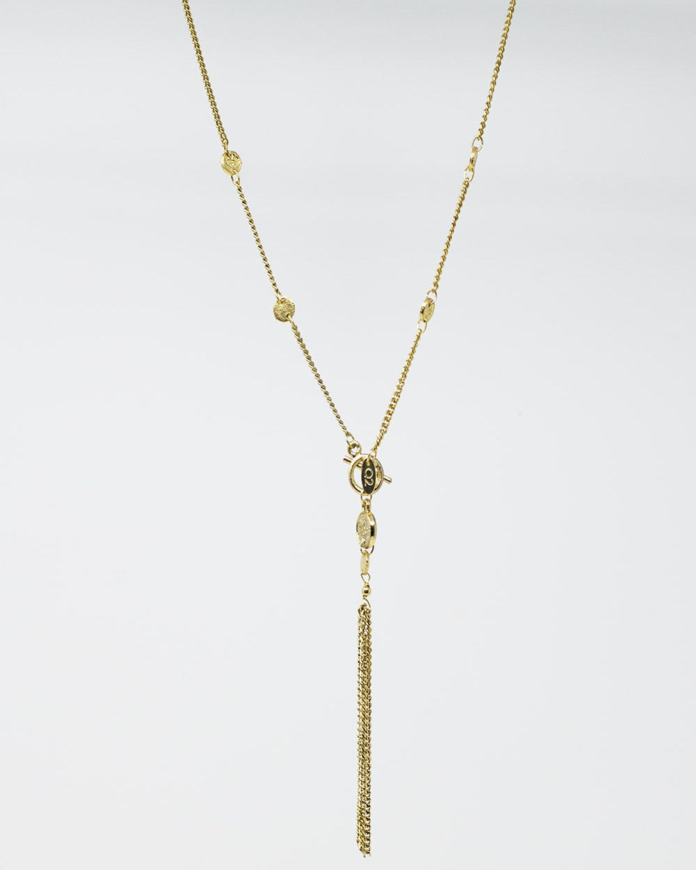 Gold Necklace with Beads and Fringe Chain Detail