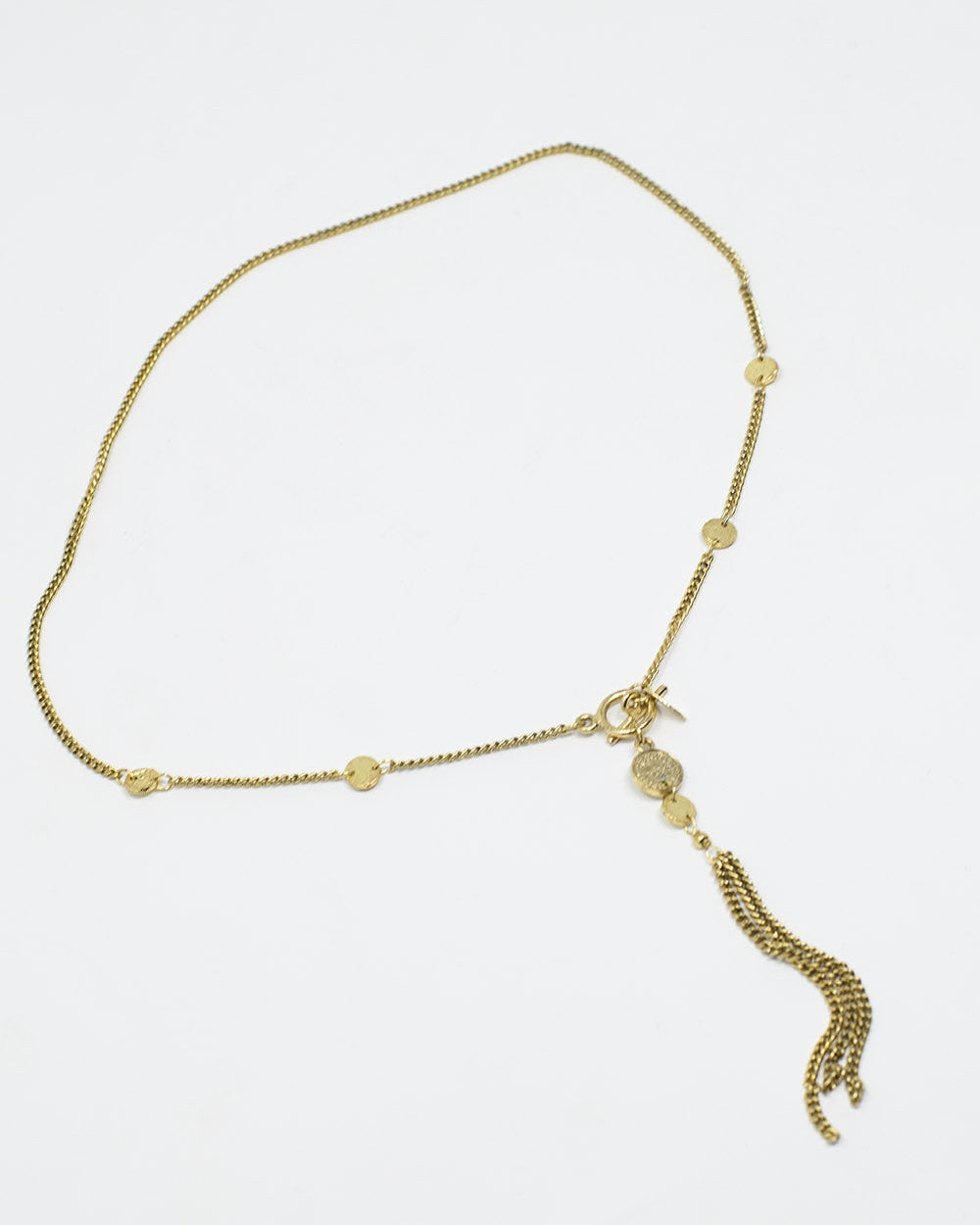 Gold Necklace with Beads and Fringe Chain Detail