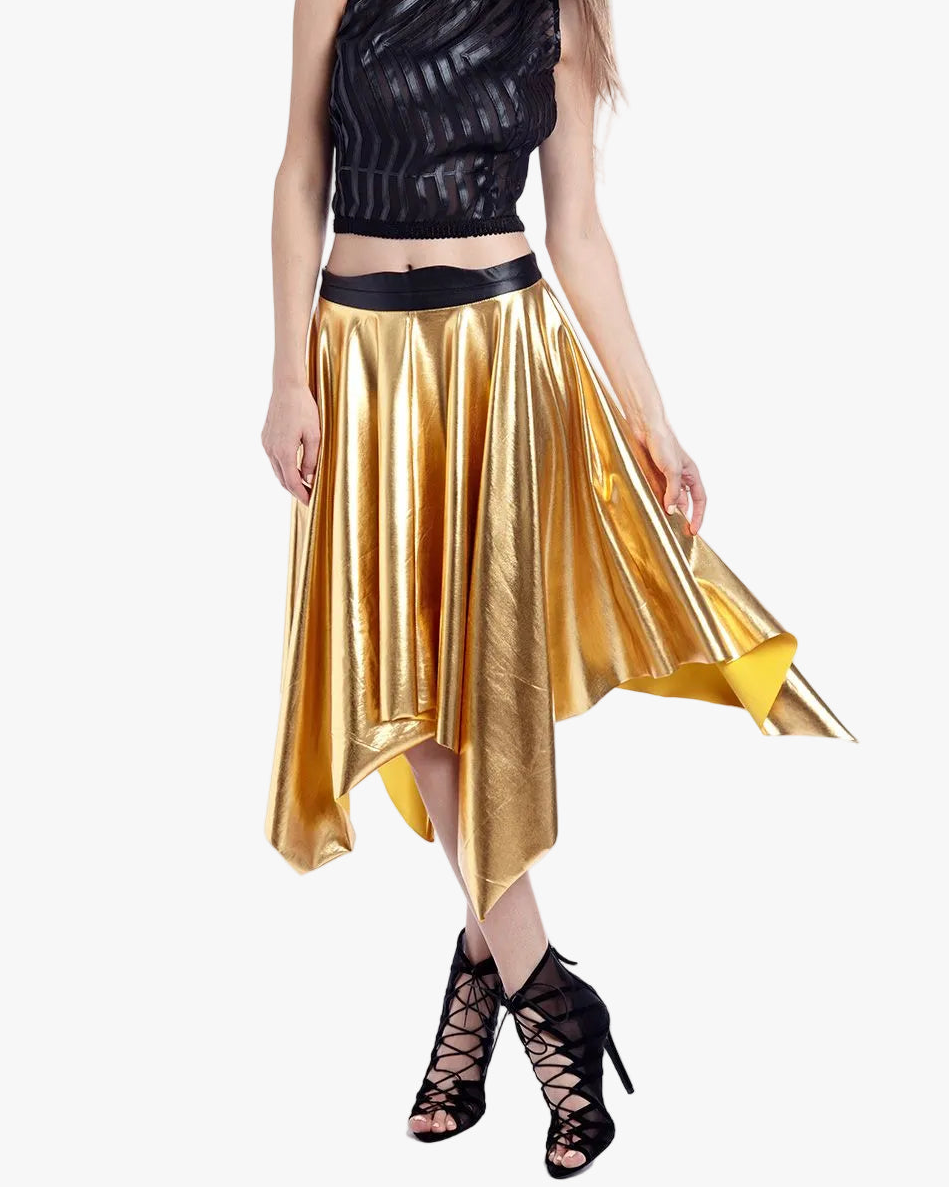 Golden Pleated Midi Skirt in Metallic