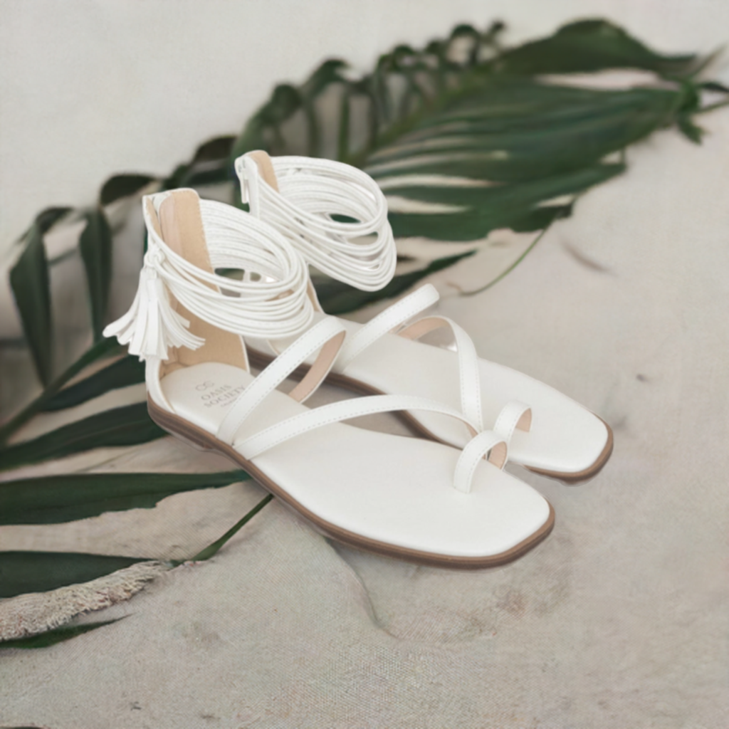 Oasis Society Abril White Strappy Ankle Wrap Sandal