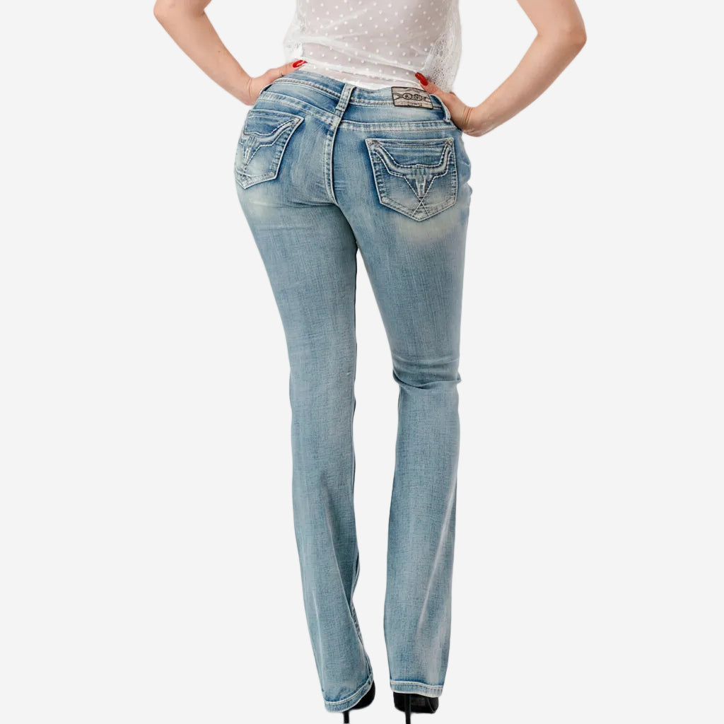 Grace in LA Women's Western 3D Steer Head Mid Rise Bootcut Jeans