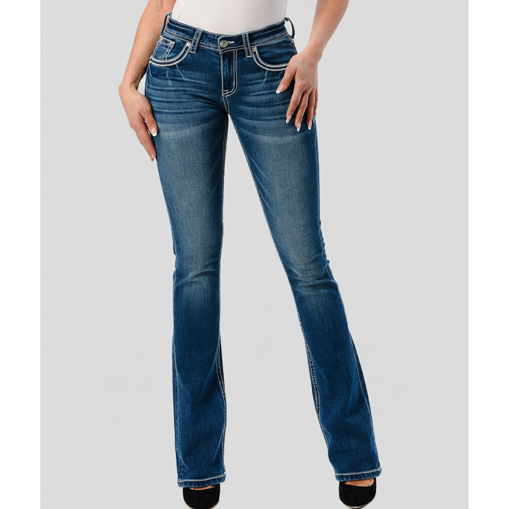 Grace in LA Women's Western Americana Wing Embellished Mid Rise Bootcut Jeans