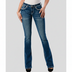 Grace in LA Women's Western Americana Wing Embellished Mid Rise Bootcut Jeans