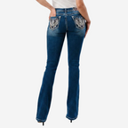 Grace in LA Women's Western Americana Wing Embellished Mid Rise Bootcut Jeans