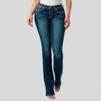 Grace in LA Women's Western Aztec Embroidered Mid Rise Bootcut Jeans