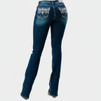 Grace in LA Women's Western Aztec Embroidered Mid Rise Bootcut Jeans
