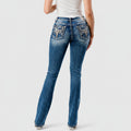 Grace in LA Women's Western Steer Head Embroidered Mid Rise Bootcut Jeans
