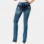 Grace in LA Women's Western Steer Head Print Mid Rise Bootcut Jeans