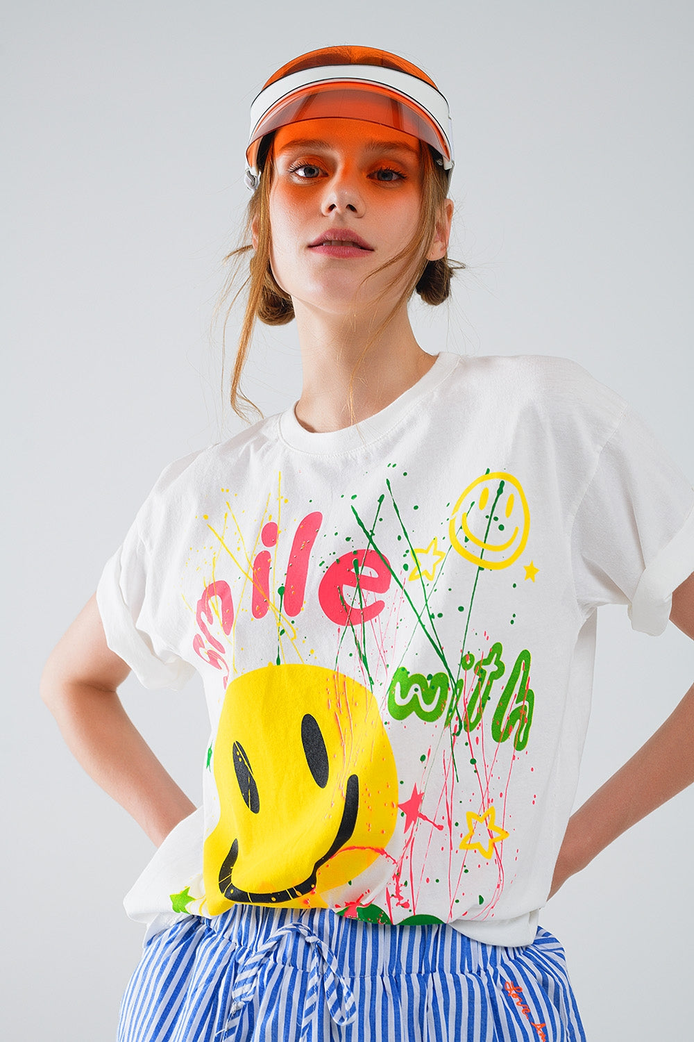 Graphic Smile with Me Text T-Shirt in White