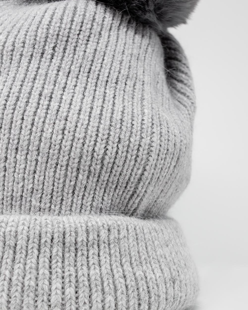 Gray Knitted Hat with Pompom