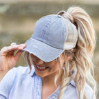 Distressed Messy Bun Hat Cap