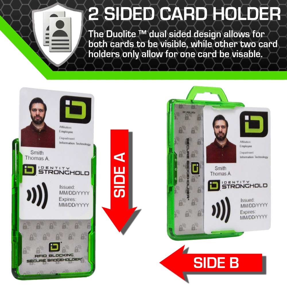 Secure Badge Holder Duolite ® Vertical 2 ID Card Holder Retractable Reel and Lanyard Bundle