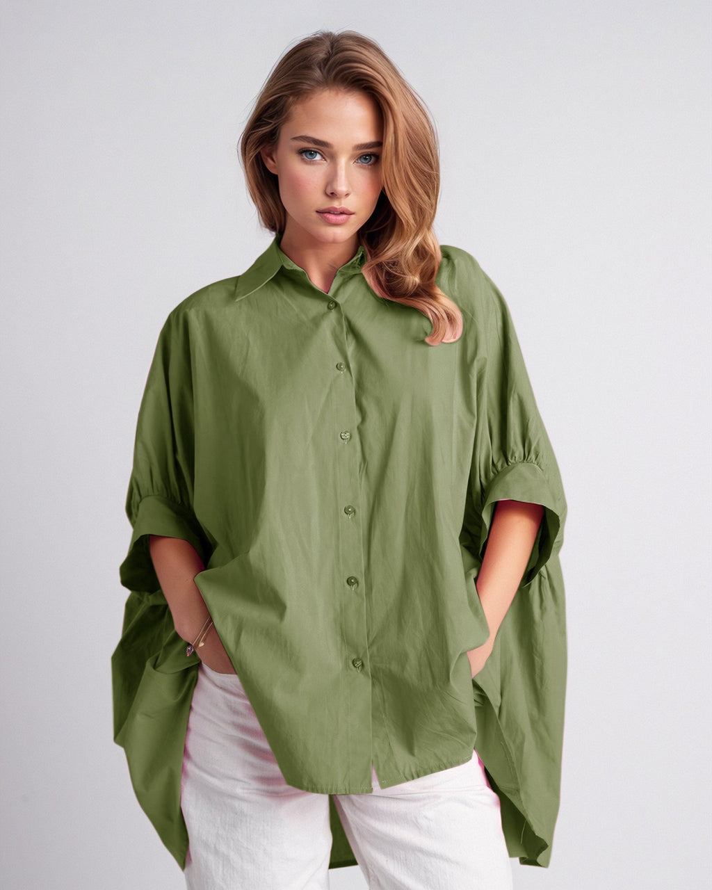 Green Oversized Blouse with Short Sleeve