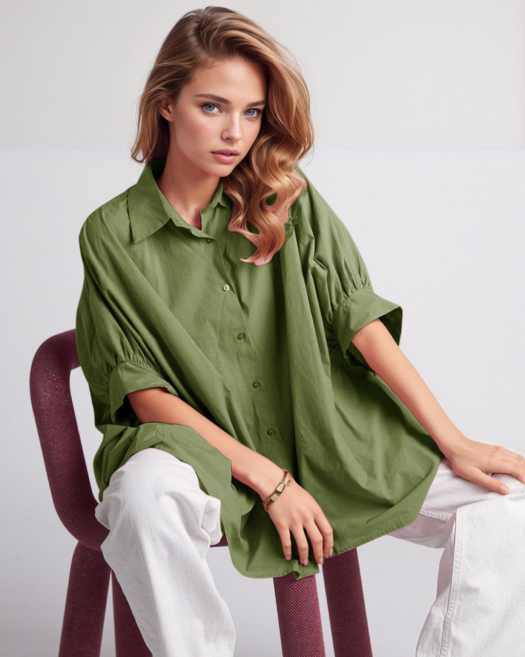 Green Oversized Blouse with Short Sleeve