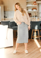Greta Light Wash Midi Denim Skirt