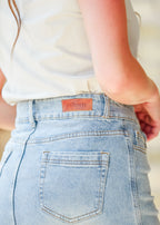 Greta Light Wash Midi Denim Skirt