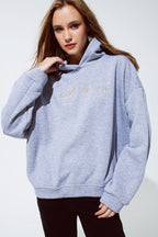 Grey Color Hoodie With Embroidered with Cést La Vie Text