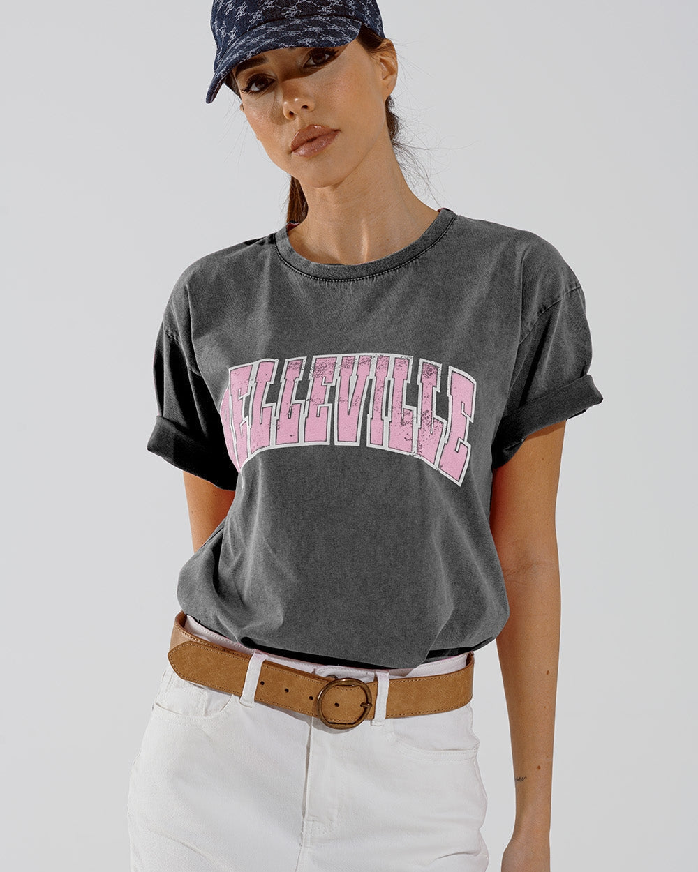 Grey Crew Neck T-Shirt with Belleville Text