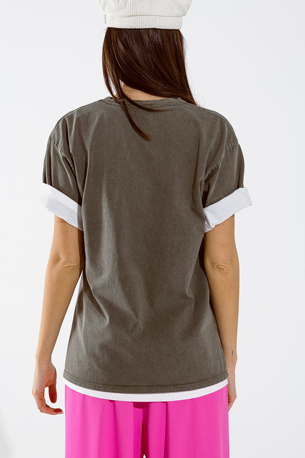 Grey Oversize T-Shirt Prints LA Los Angeles in Pink and White
