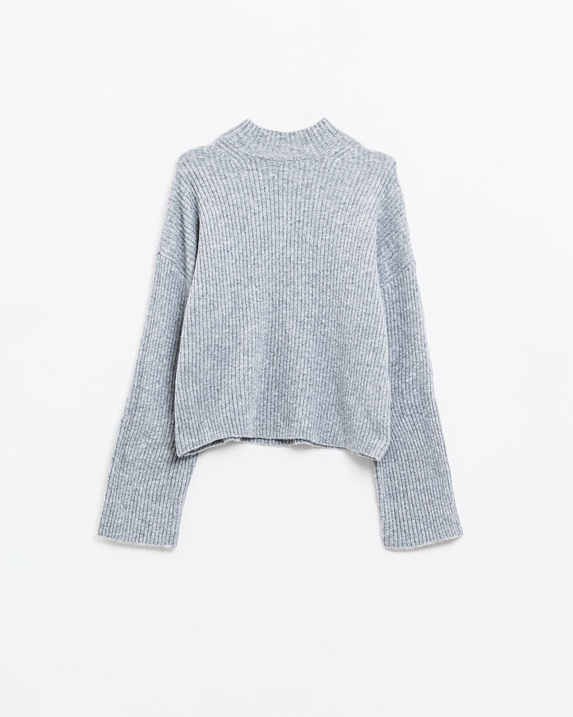 Grey Ribbed Turtleneck Sweater