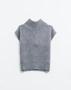 Grey Sleeveless Turtleneck Sweater with Zipper Closure