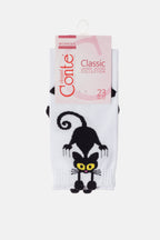 Conte Classic Cotton Socks 233 | Picot 'Black Cat' White