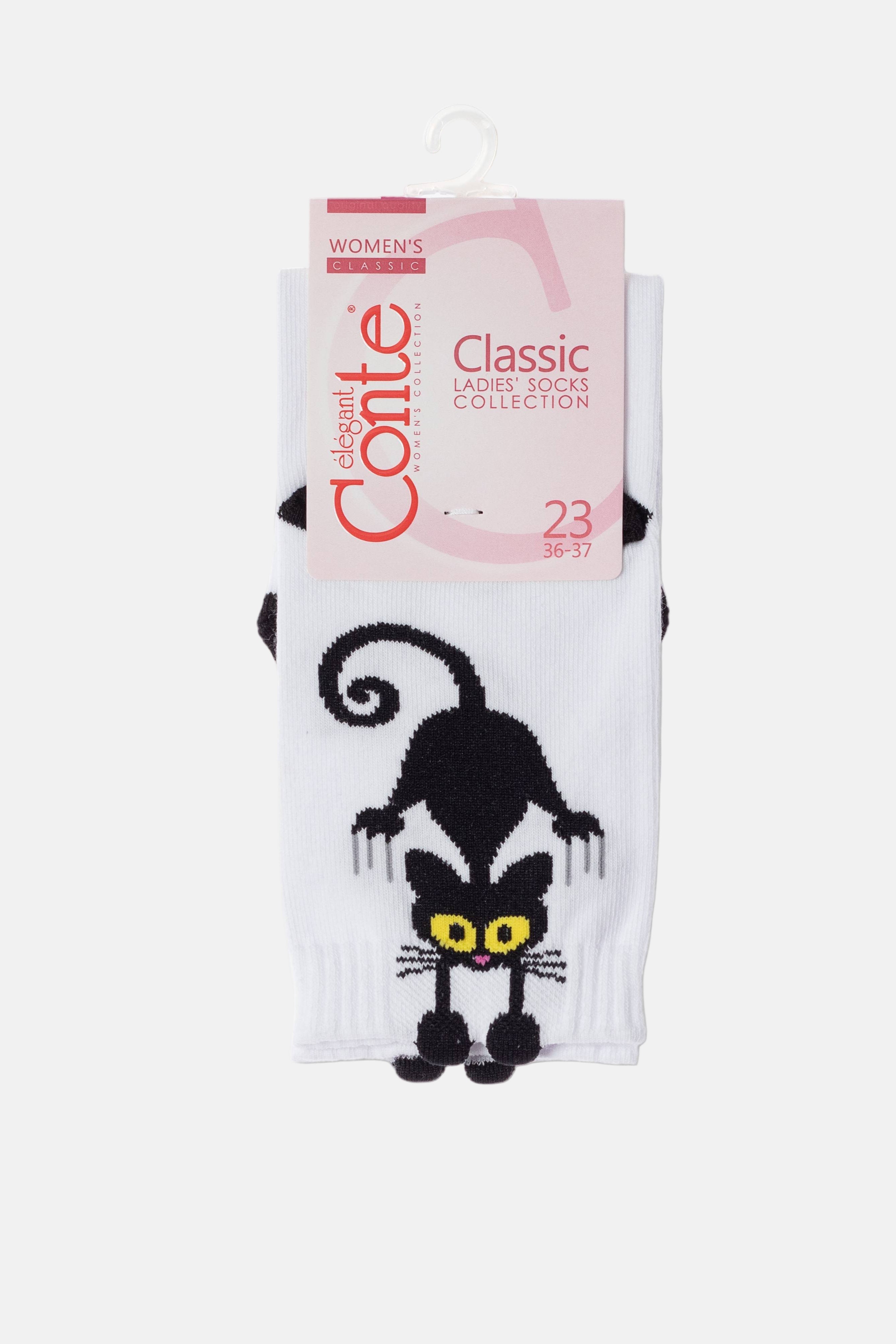 Conte Classic Cotton Socks 233 | Picot 'Black Cat' White