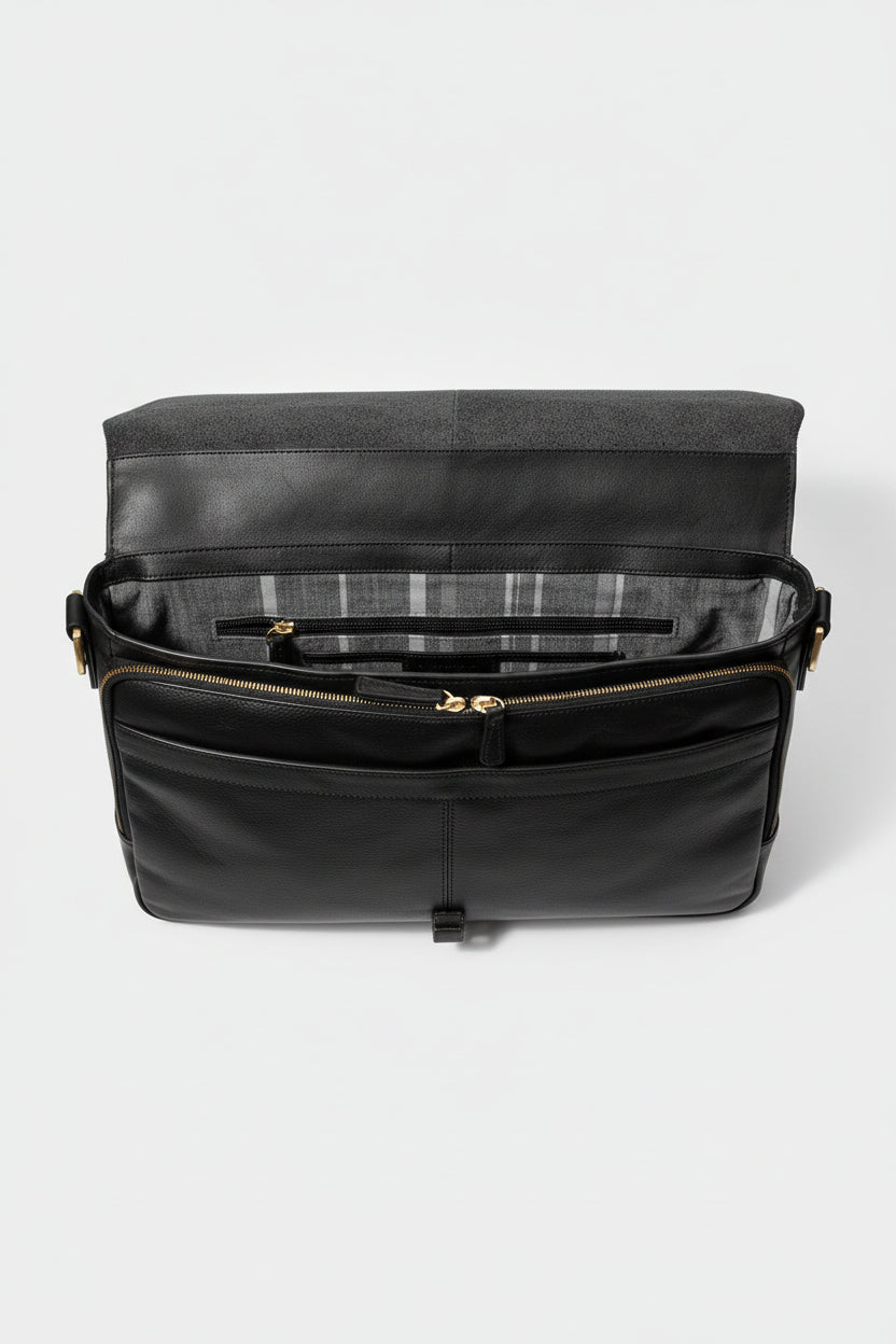 Hidesign Charles Leather 15" Laptop Compatible Briefcase Work Bag | Black