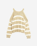 Heather Sweater with Open Shoulders and Horizontal Stripes in Beige