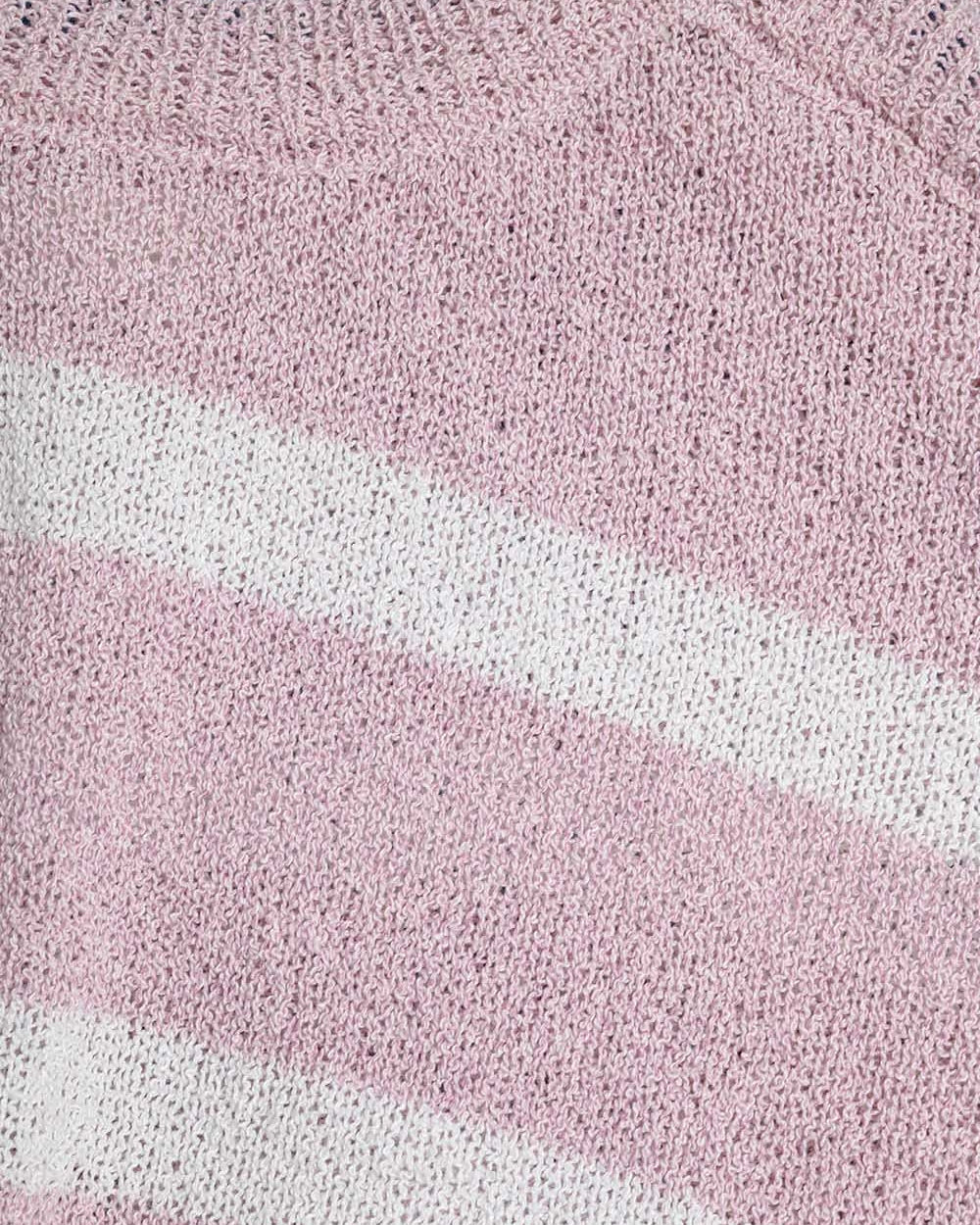 Heather Sweater with Open Shoulders and Horizontal Stripes in Pink