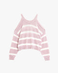 Heather Sweater with Open Shoulders and Horizontal Stripes in Pink