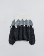Herringbone Pattern Sweater with Sequin Details in Grey