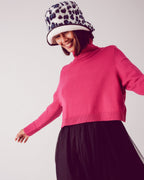 High Neck Cropped Jumper in Fuchsia