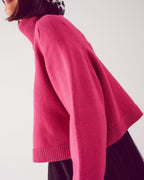 High Neck Cropped Jumper in Fuchsia