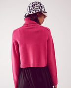 High Neck Cropped Jumper in Fuchsia