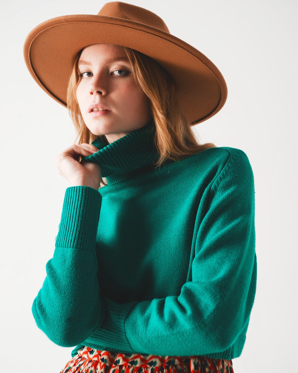 High Neck Cropped Jumper in Green