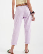 High Rise Mom Jeans with Pleat Front in Lilac