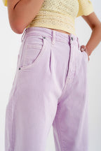 High Rise Mom Jeans with Pleat Front in Lilac