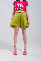 High Rise Satin Shorts in Lime Green