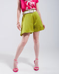 High Rise Satin Shorts in Lime Green