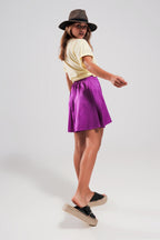 High Rise Satin Shorts in Purple