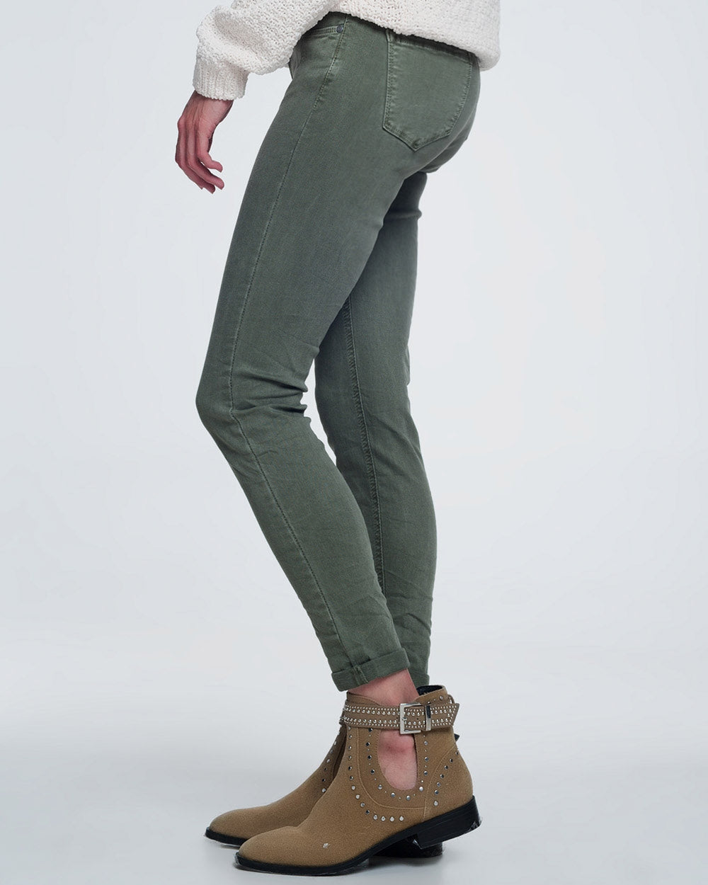 High Waisted Skinny Jeans in Green