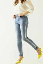 High-Waisted Jeans with Five Pockets and Silver Powder-Coated Effect