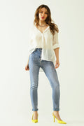 High-Waisted Jeans with Five Pockets and Silver Powder-Coated Effect