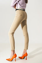 High Waisted Skinny Jeans in Beige