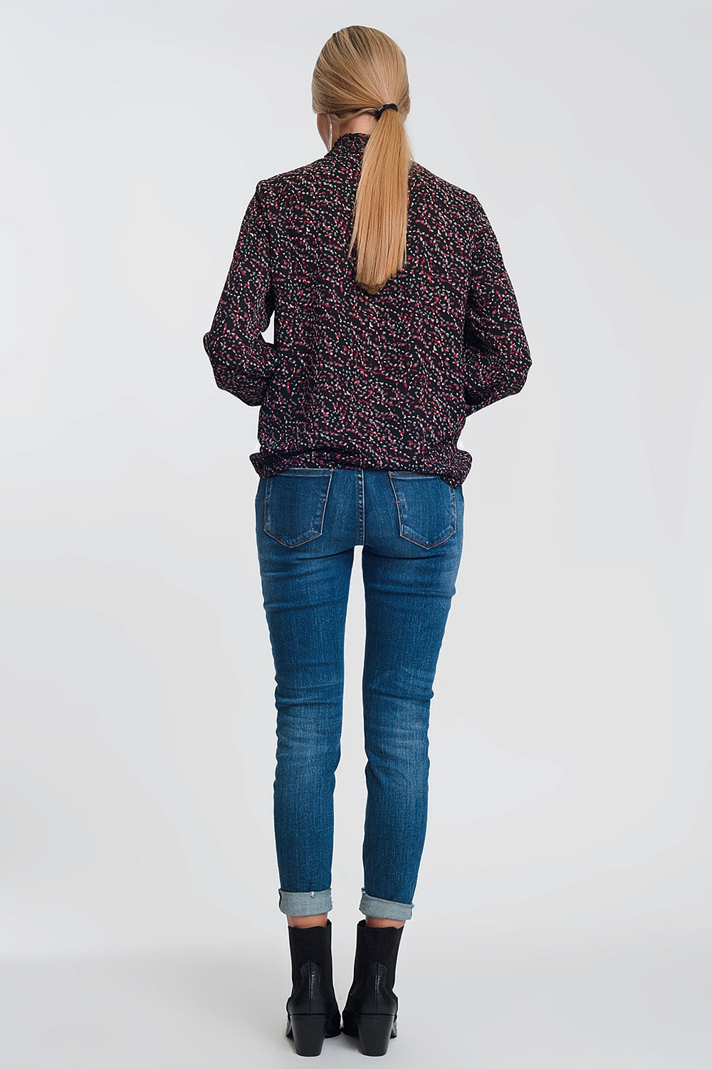 High Waisted Skinny Jeans in Dark Wash Blue with Ripped Details