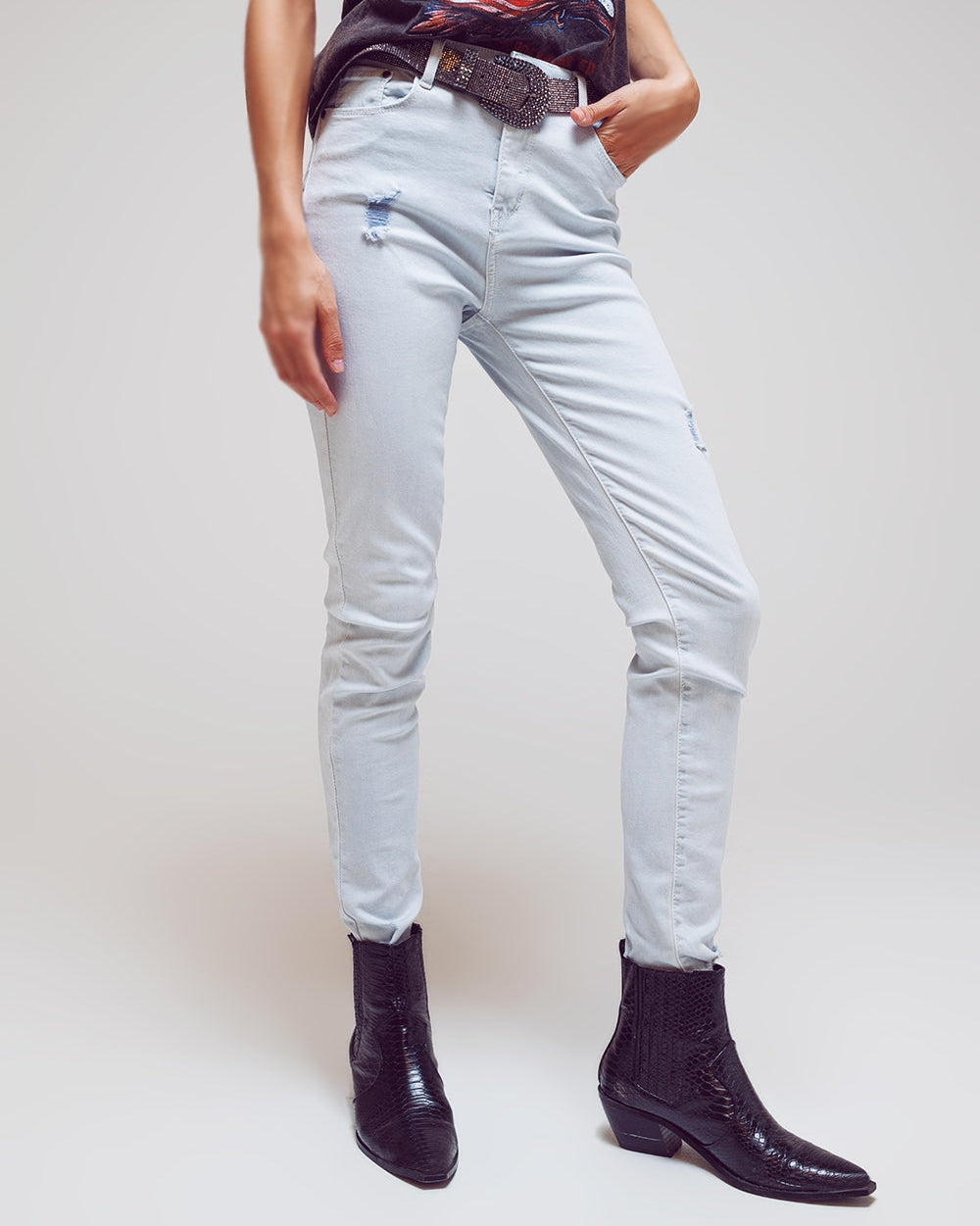 High Waisted Skinny Jeans in Light Blue