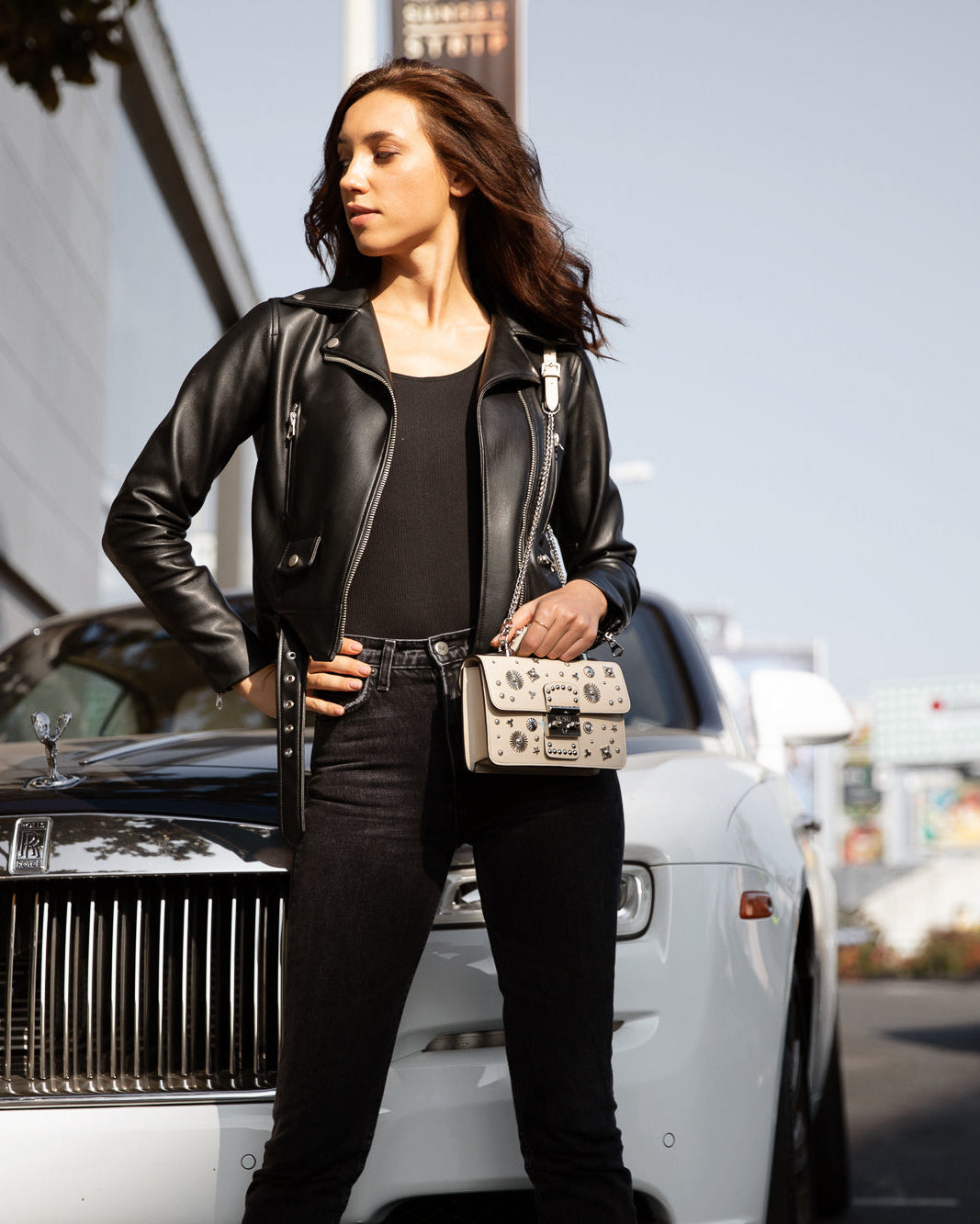 The Vanilla Custard Hollywood Studded Purse | Crossbody